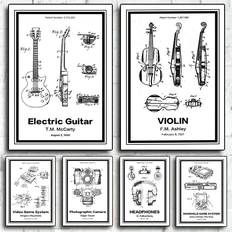 Musical Instrument Videos - 악기 특허 포스터 캔버스 그림 기타
