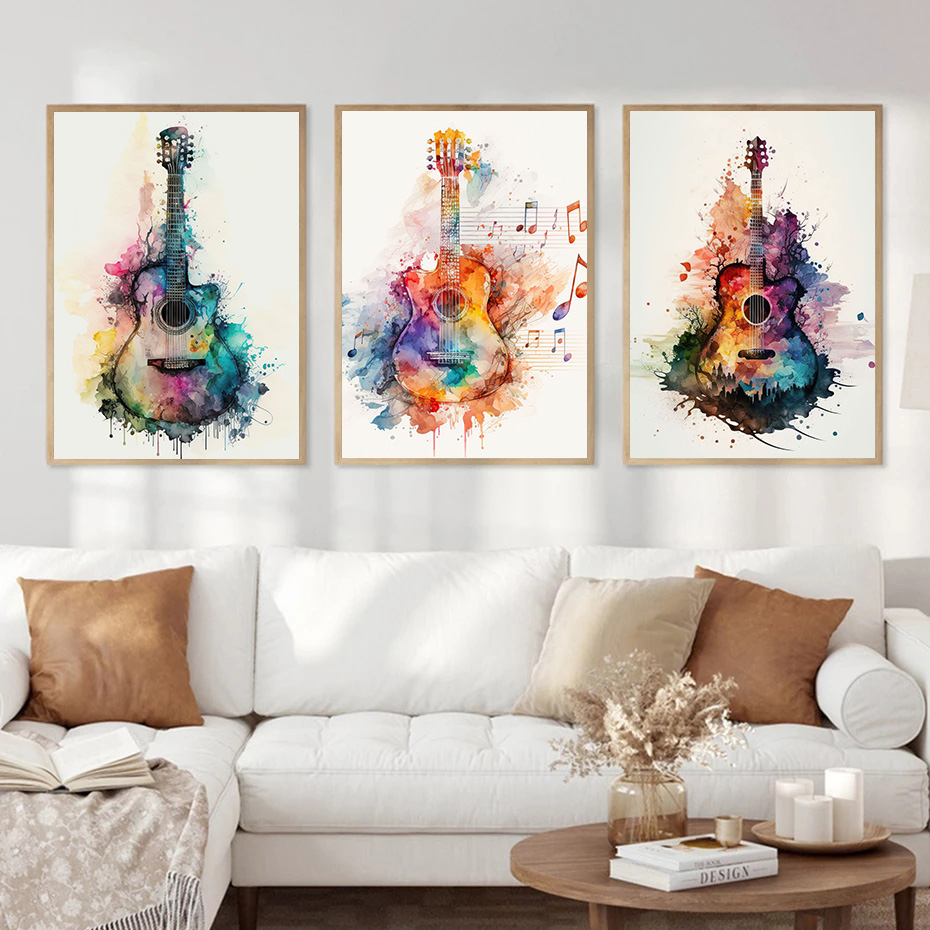 음악 악기 기타 수채화 아트 포스터 캔버스 페인팅 벽  - Picture Of Musical Instrument 리뷰 및 가격