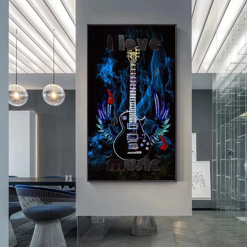 I Love 음악 아트 포스터 포함 악기 기타, 캔버스 - Picture Of Musical Instrument 리뷰 및 가격