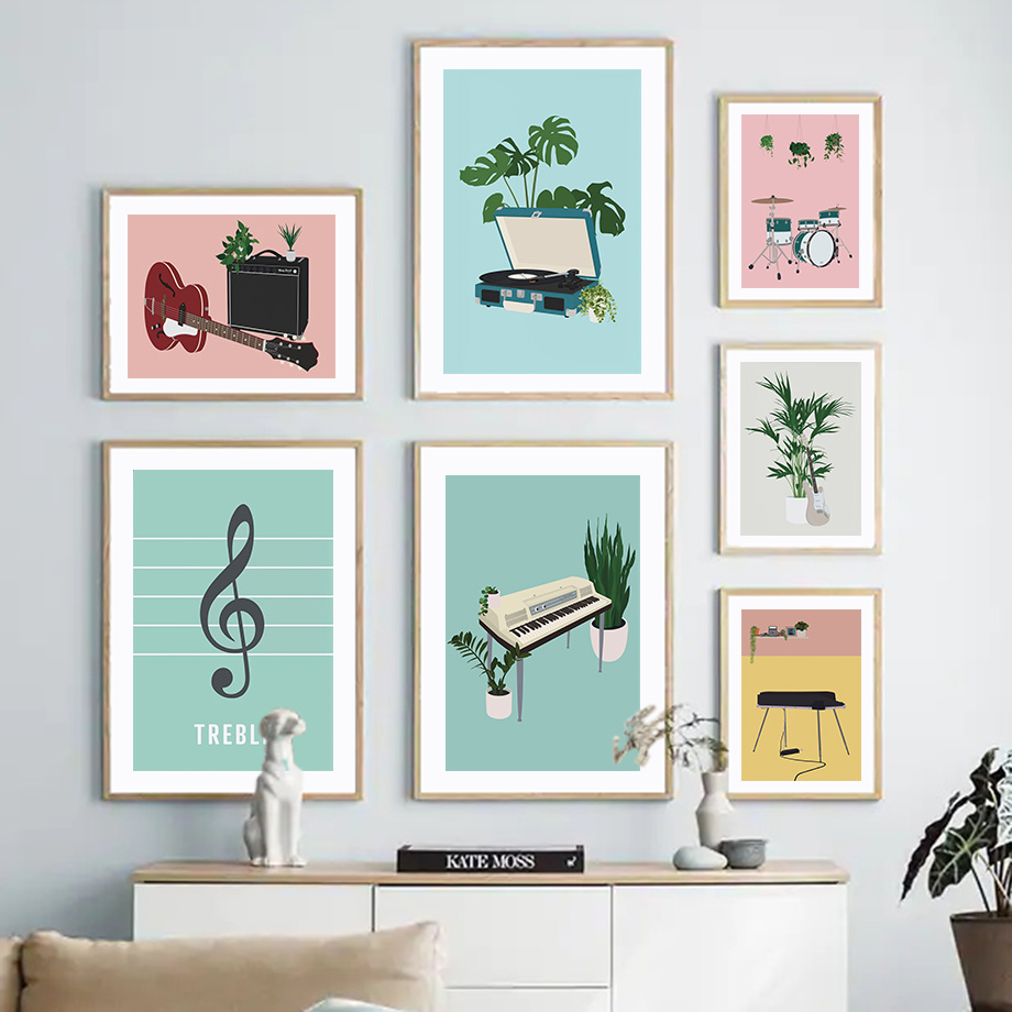 1PC 프레임리스 악기 일러스트 벽 예술 벽화 프린트  - Picture Of Musical Instrument 리뷰 및 가격