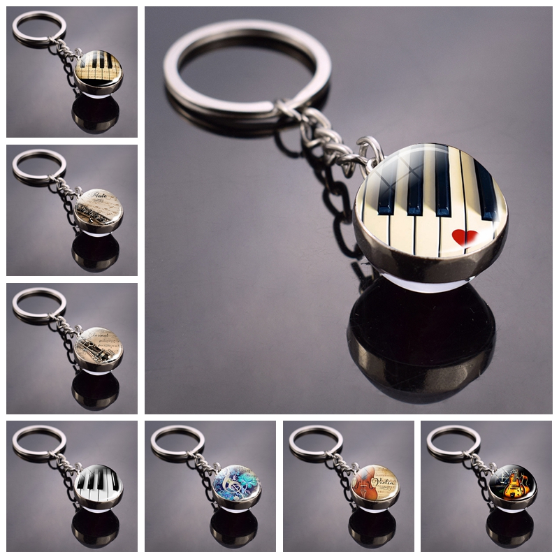 피아노 키 체인 음악 악기 갈라진 그림 유리 공 열쇠  - Picture Of Musical Instrument 리뷰 및 가격